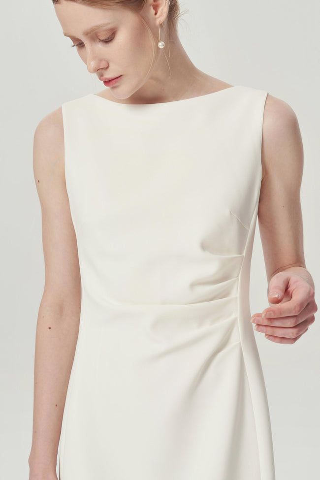 EV Sudro™ Pierre White Sleeveless Waist Ruched Dress