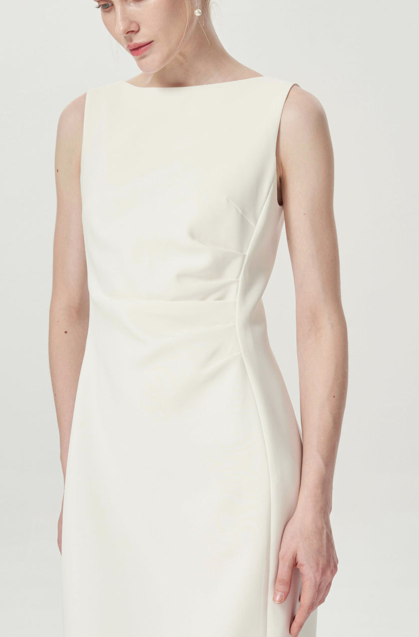 EV Sudro™ Pierre White Sleeveless Waist Ruched Dress