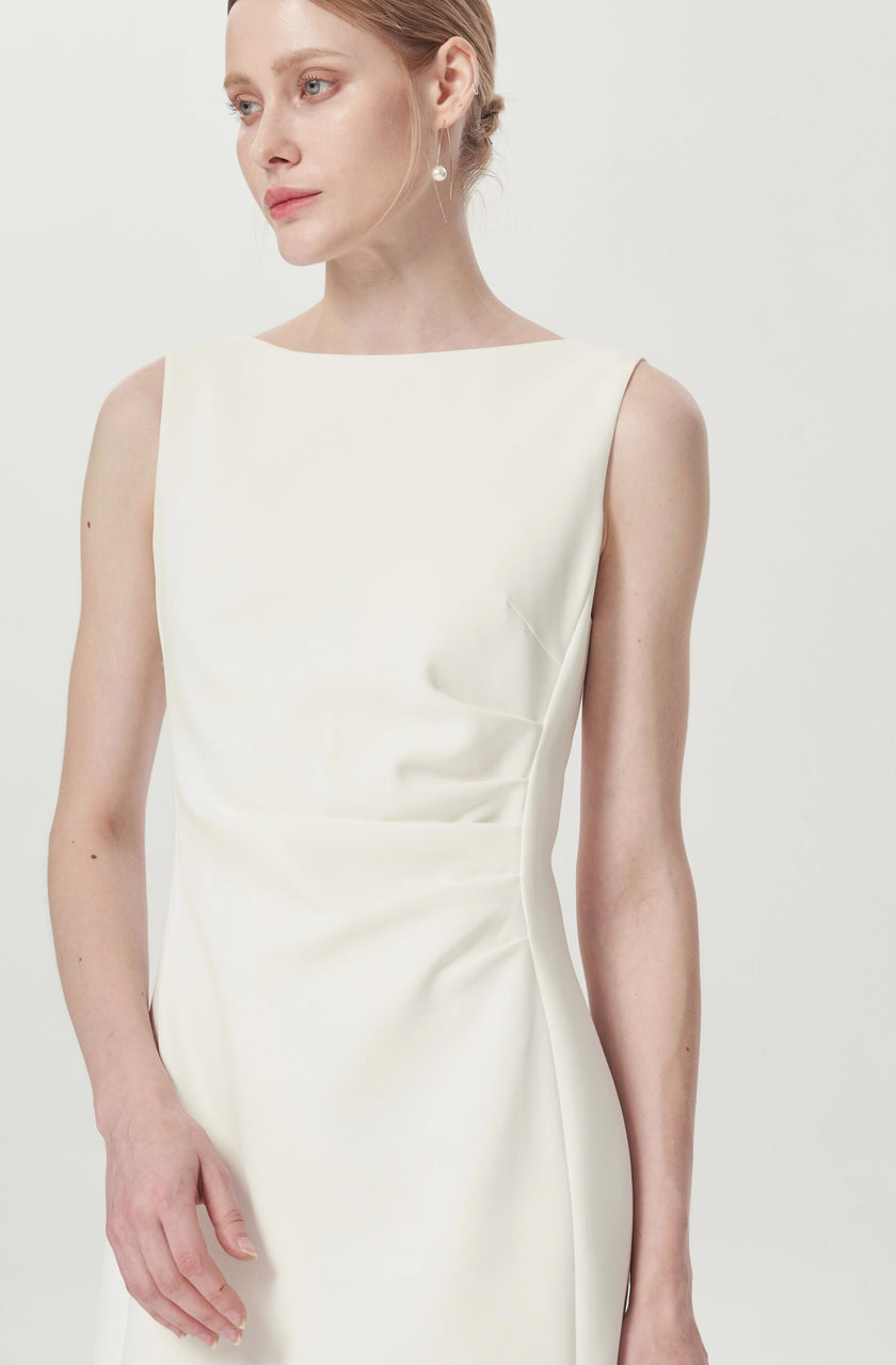EV Sudro™ Pierre White Sleeveless Waist Ruched Dress