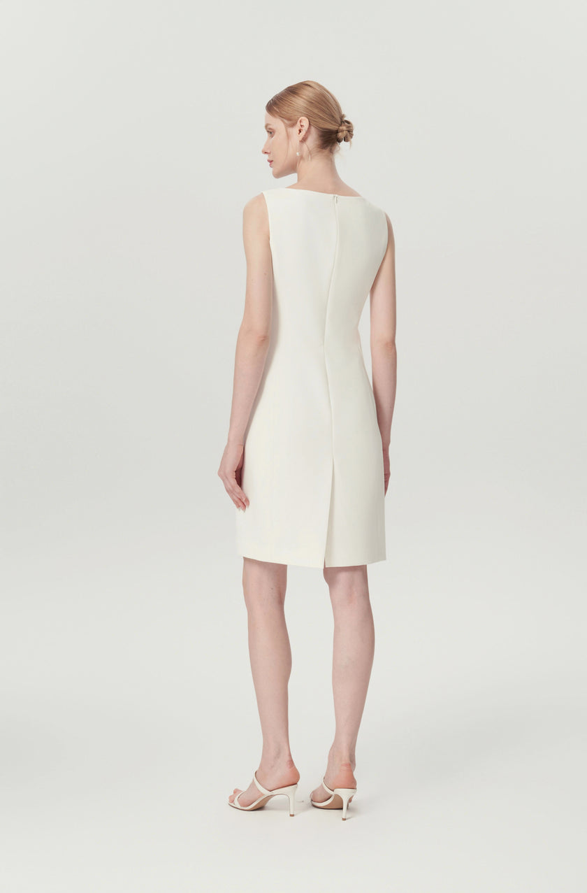 EV Sudro™ Pierre White Sleeveless Waist Ruched Dress