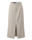 High-Waisted Front-Slit Skirt-LéSem™022 — Oatmeal