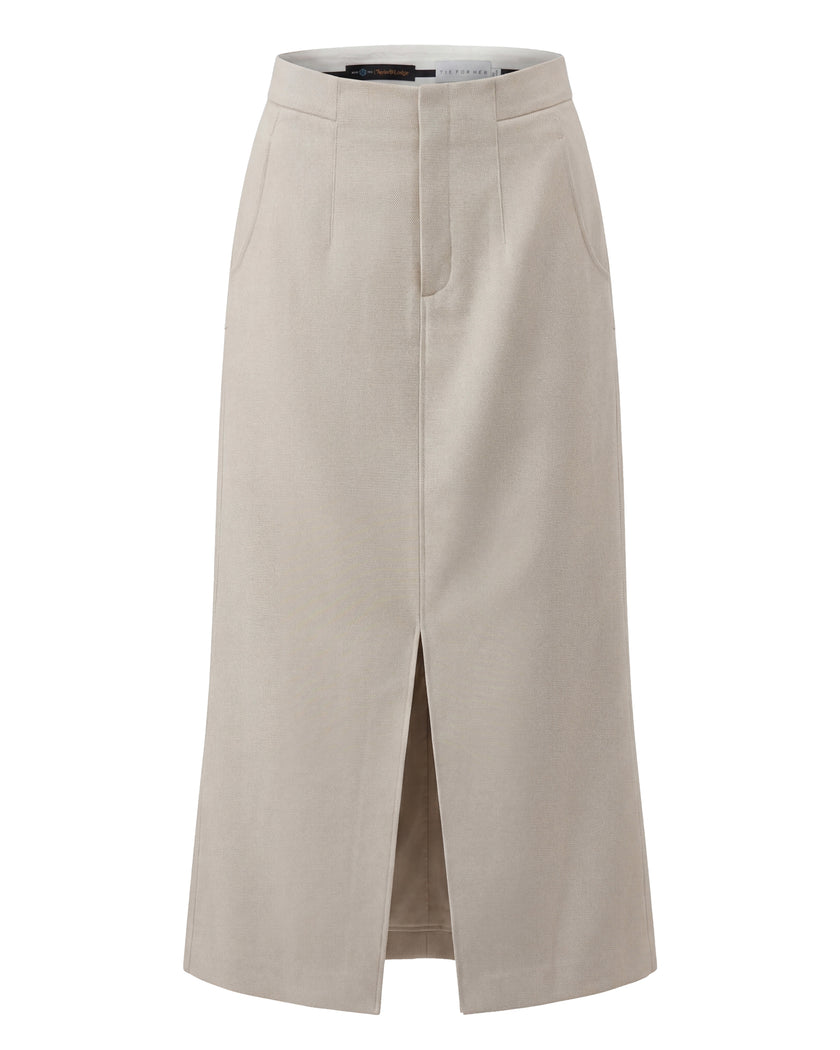 High-Waisted Front-Slit Skirt-LéSem™022 — Oatmeal